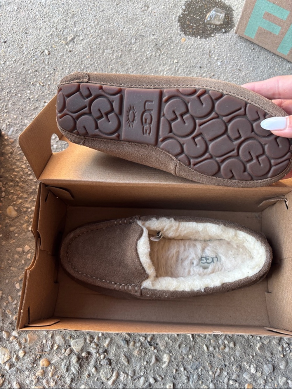 UGG Chestnut Brown Shearling-Lined Moccasin Slippers